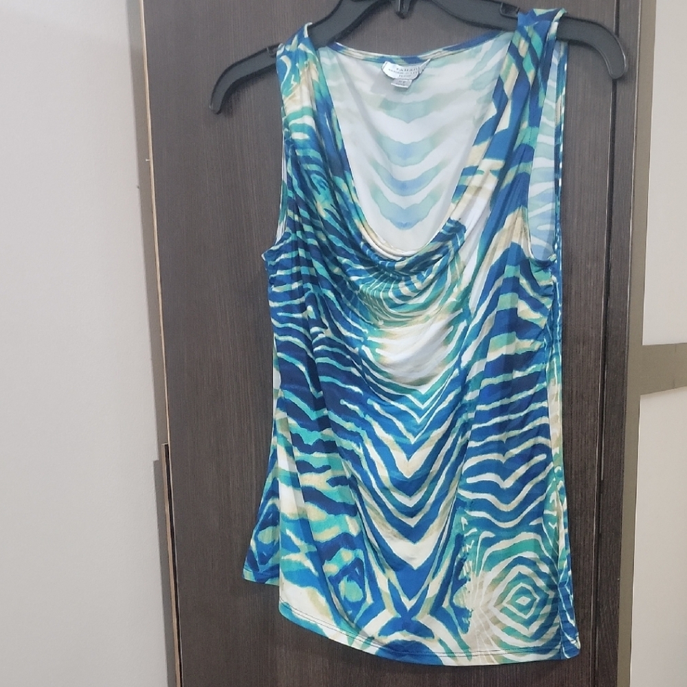 Tahari Asymmetrical Blue and Green Sleeveless Tank Top